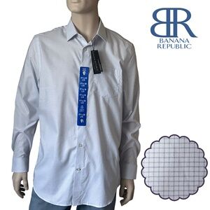 Banana Republic Long Sleeve Dress Shirt Non Iron Slim Fit Windowpane 100% Cotton